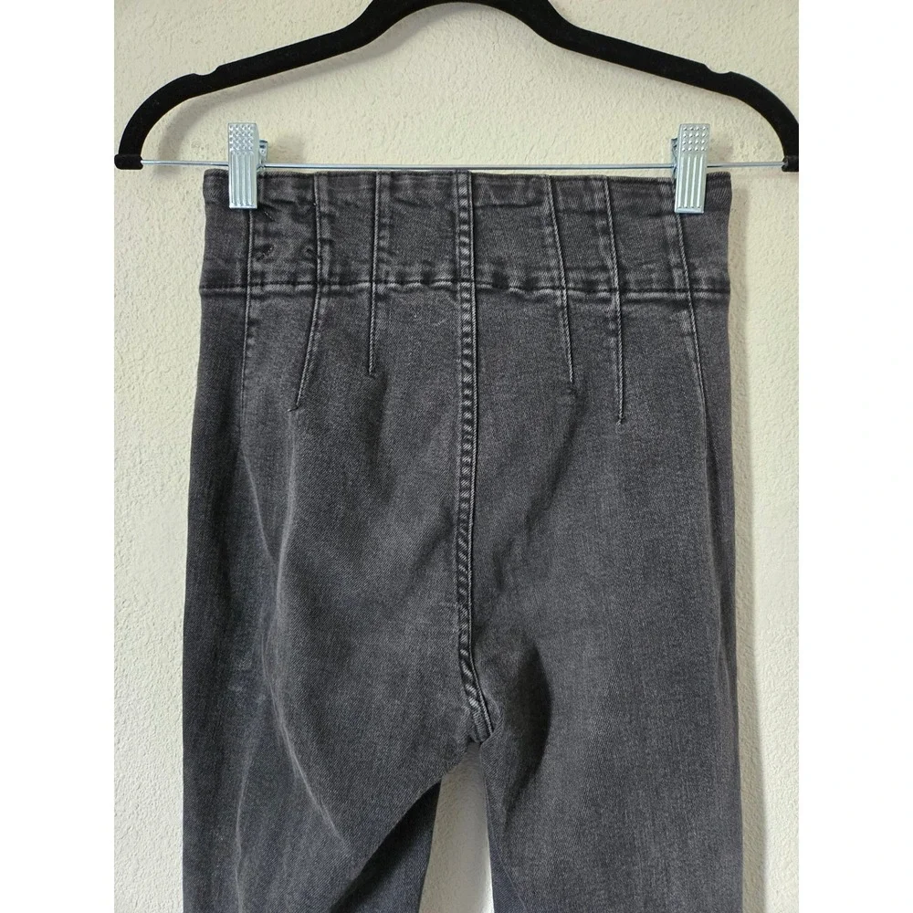 Free People Jayde Skinny Jeans 26 Washed Black High Rise Corset OB1174411 Retro
